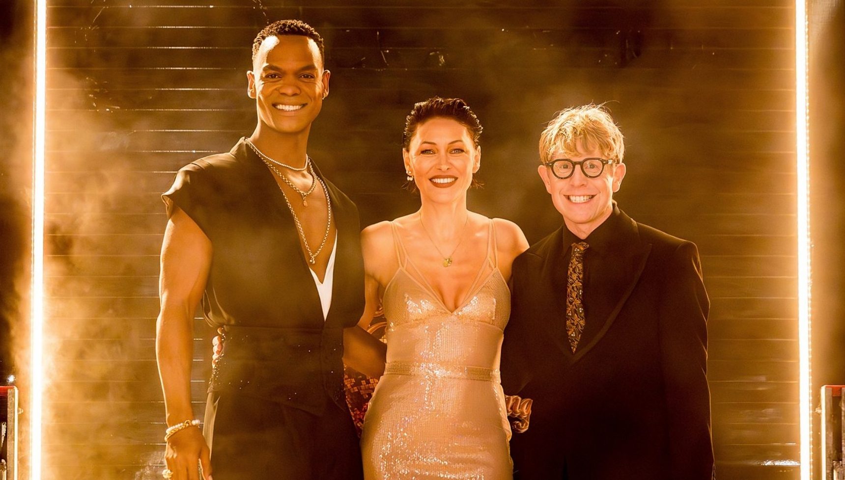 Johannes Radebe, Emma Willis and Josh Widdicombe in Strictly promo photo