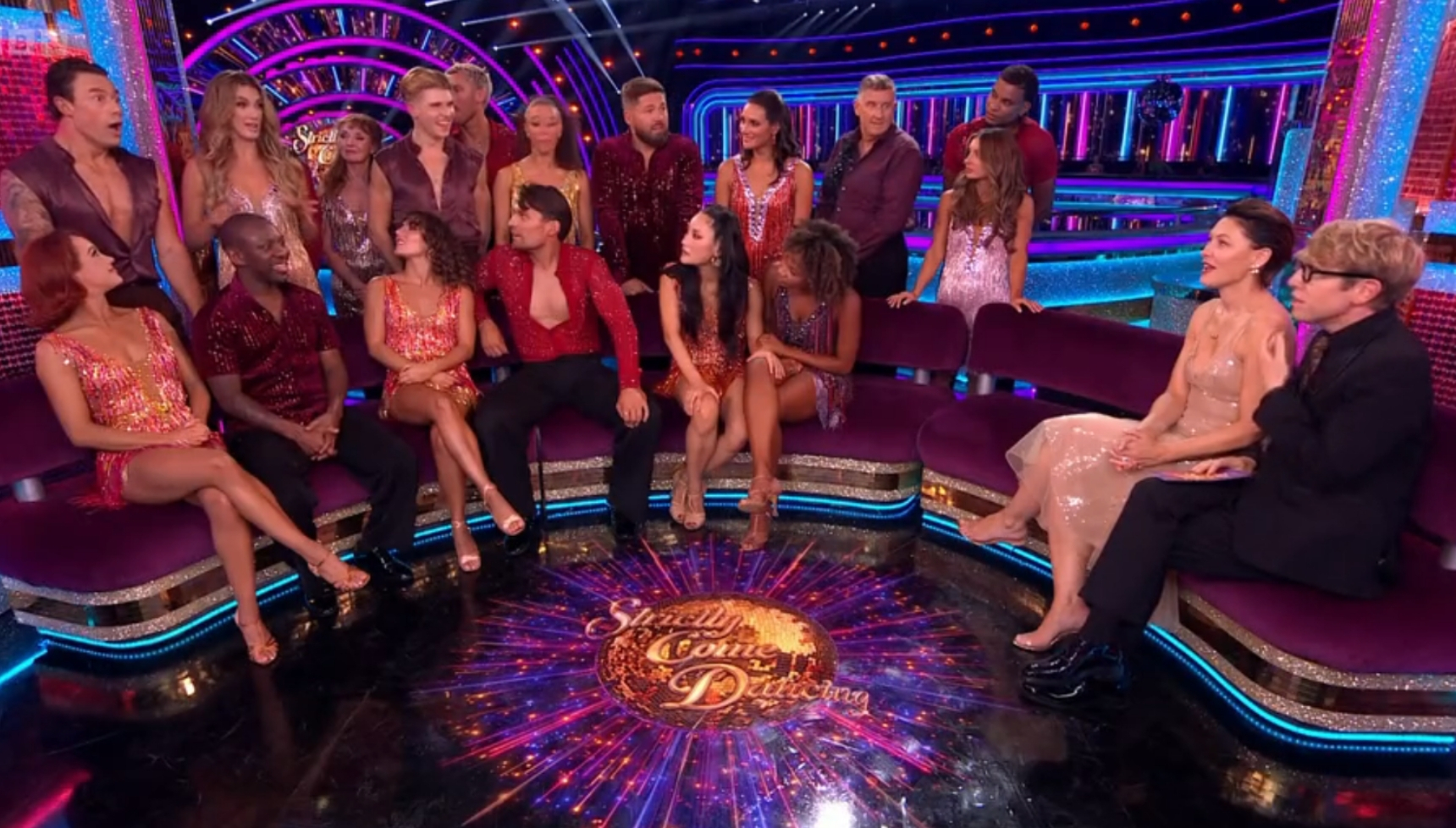 Strictly contestants and hosts Emma Willis and Johannes Radebe