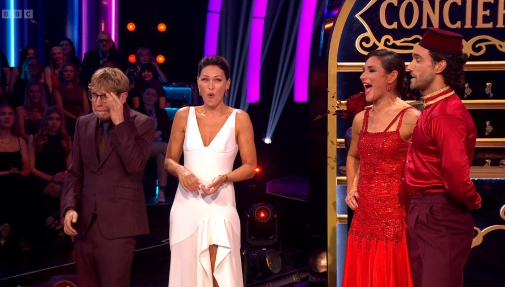 Josh Widdicombe and Emma Willis with Strictly couple
