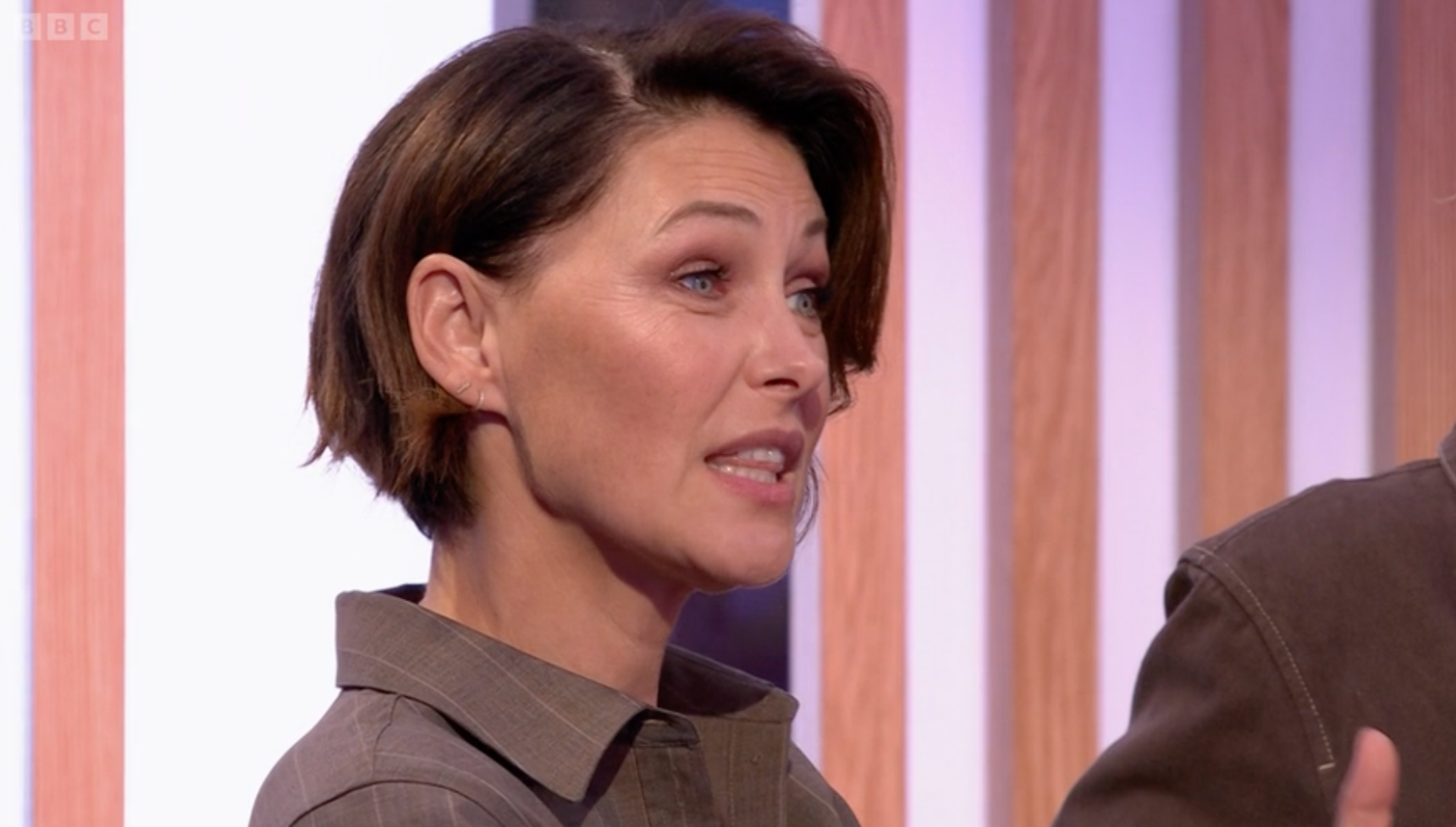 Emma Willis brown shirt The One Show