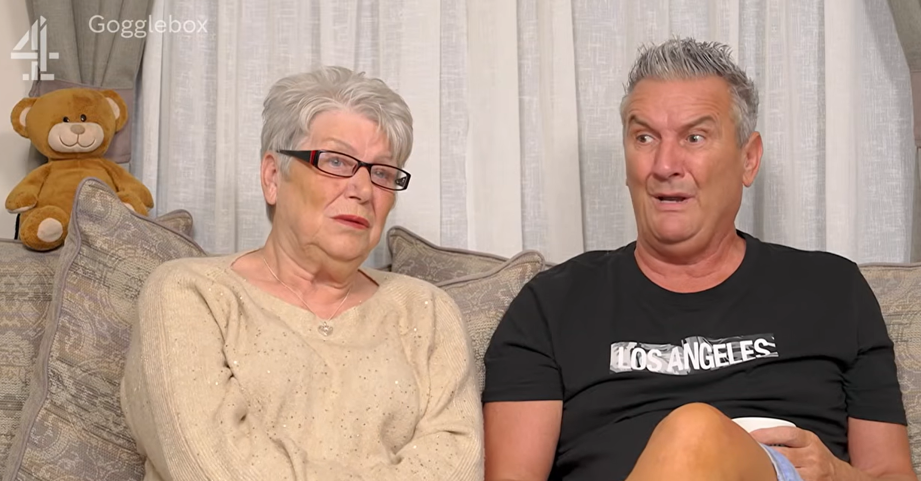 Jenny and Lee on the Gogglebox sofa