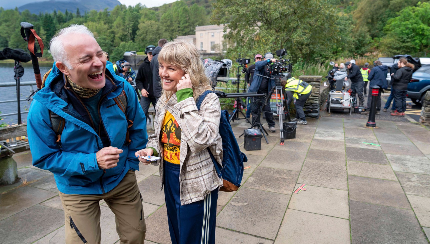 Ashley Jensen and Mark Bonnar filming Rambling