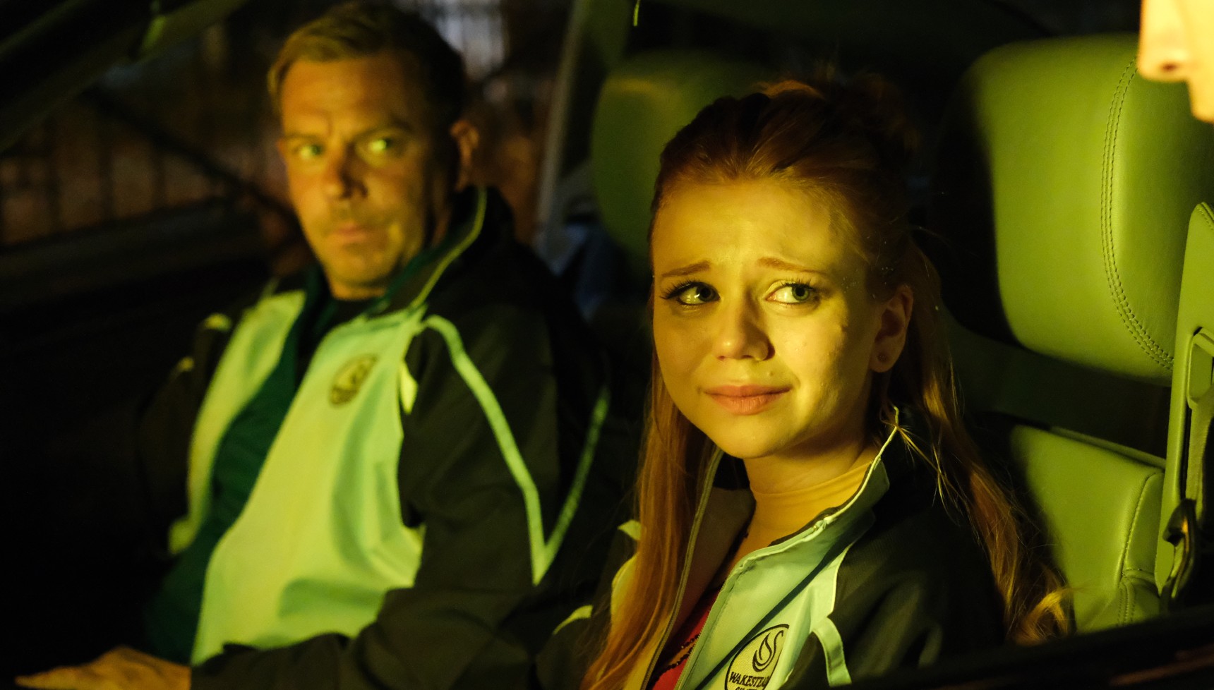 Sophie Madsen with her coach in The Blame
