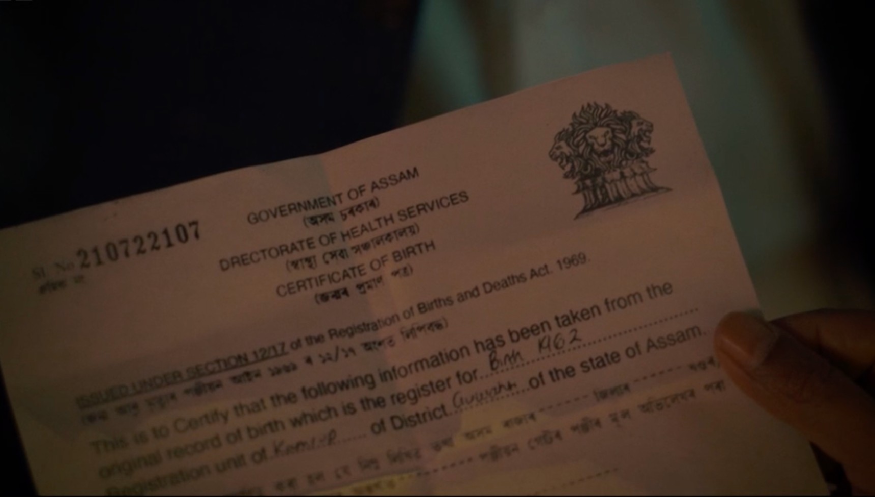 Dhruv's birth certificate in The Split Up
