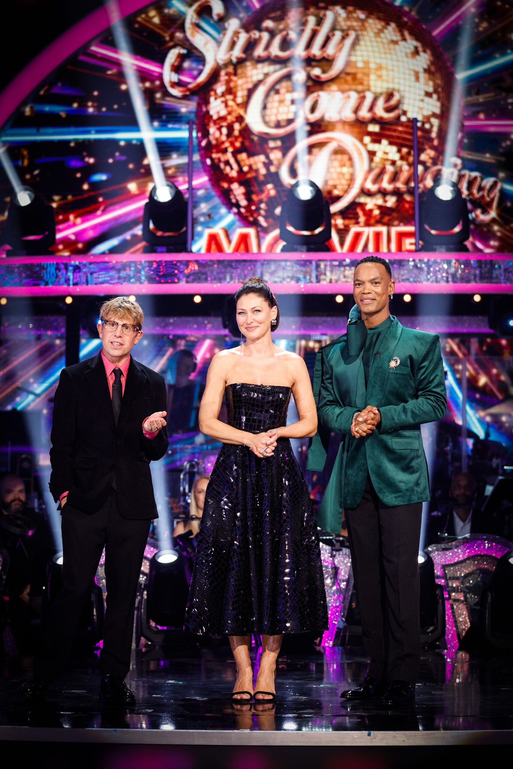 Josh Widdicombe, Emma Willis, and Johannes Radebe on Strictly