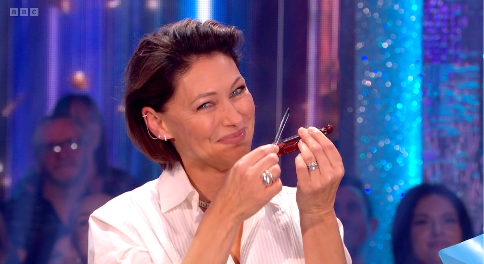 Emma Willis and a tiny violin