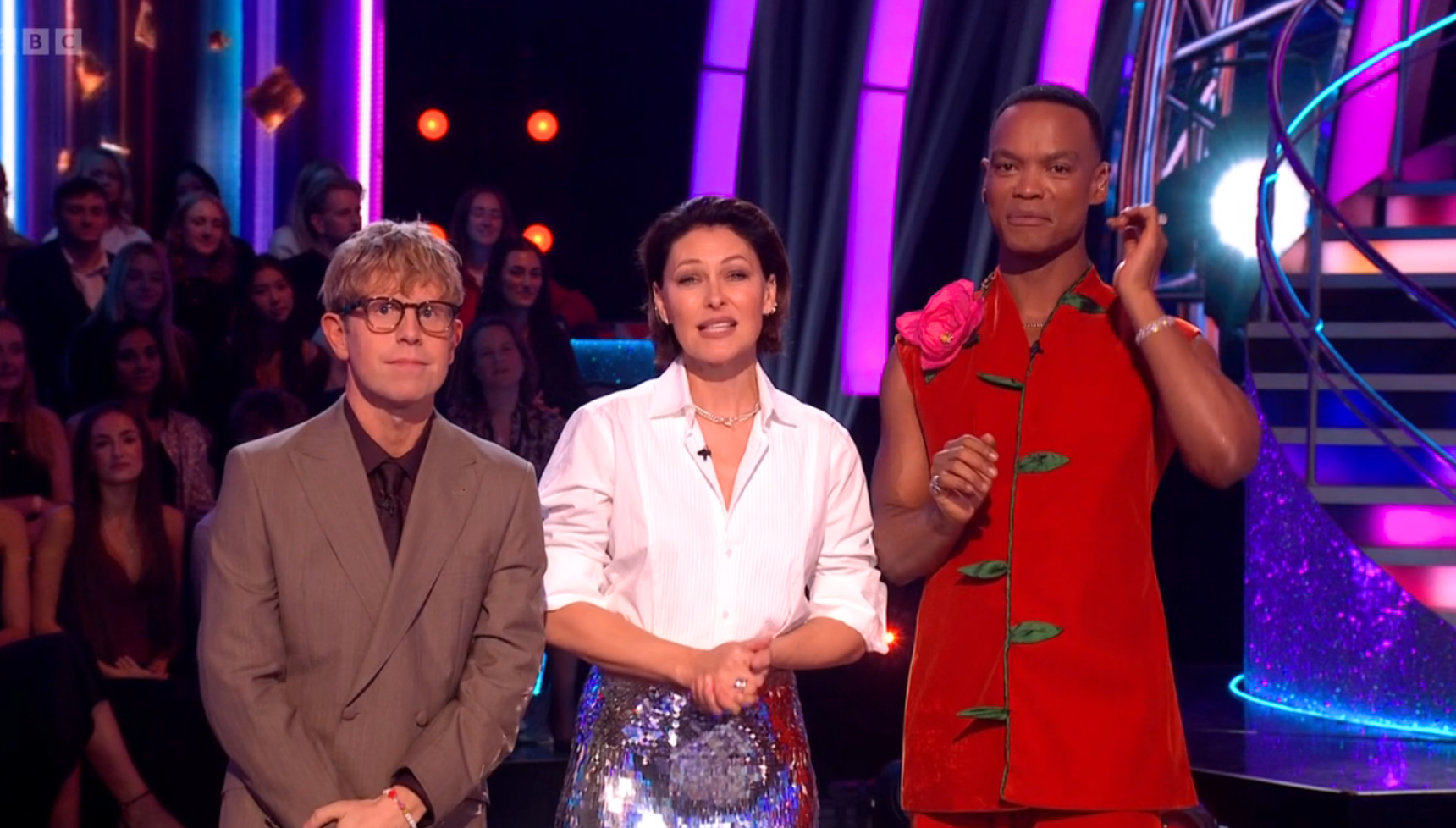Josh Widdicombe, Emma Willis and Johannes Radebe on Strictly Come Dancing