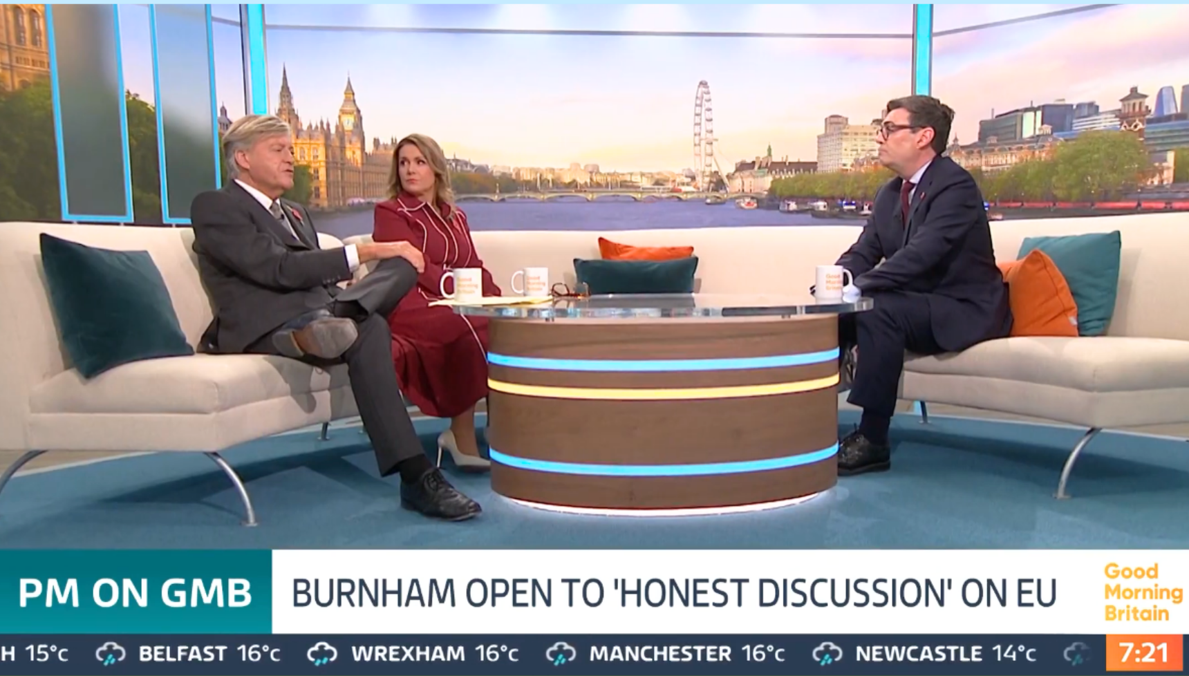 Andy Burnham speaking to Richard Madeley and Susanna Reid on Good Morning Britain