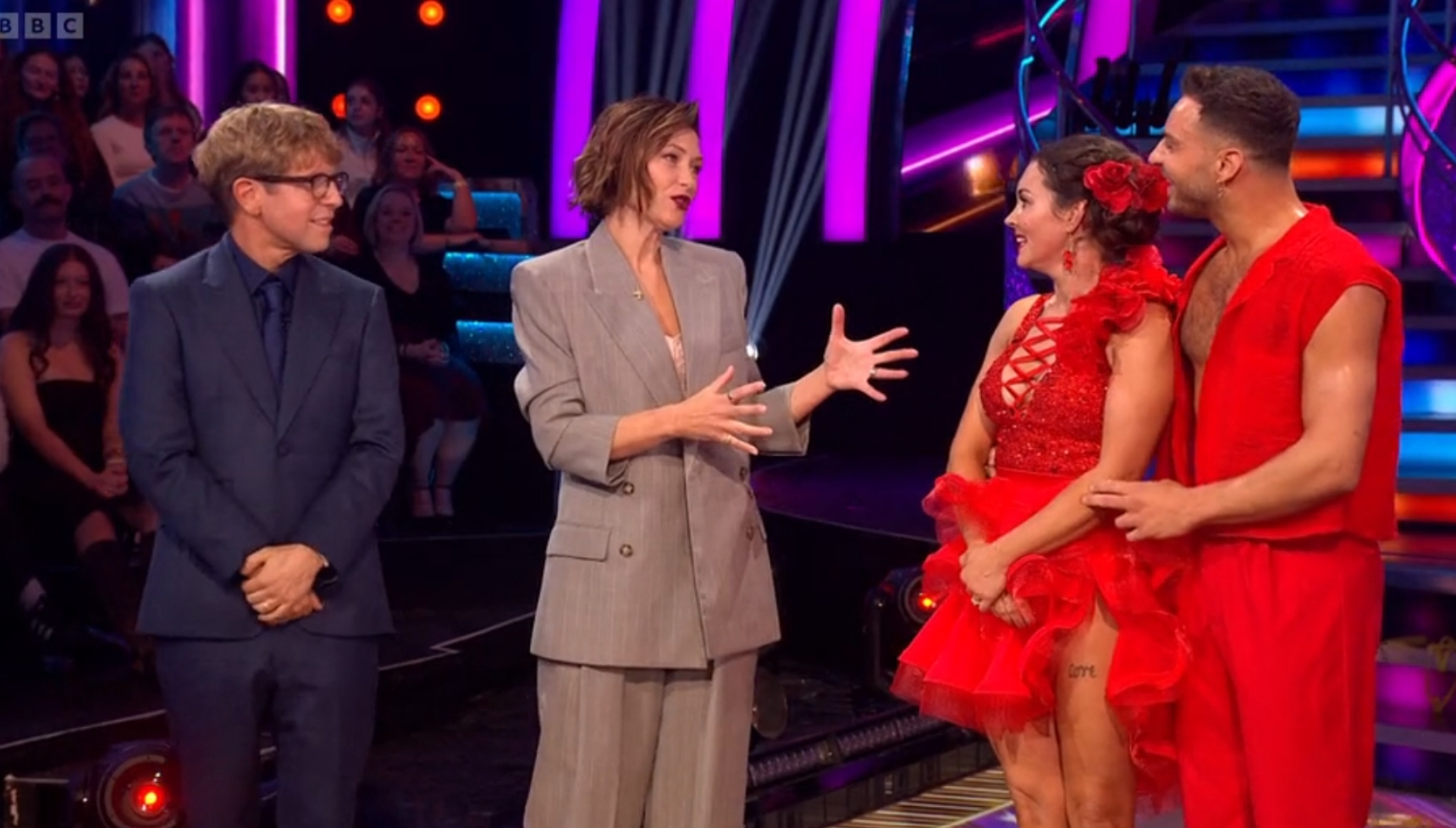 Josh Widdicombe, Emma Willis, Lacey Turner and Vito Coppola on Strictly Come Dancing