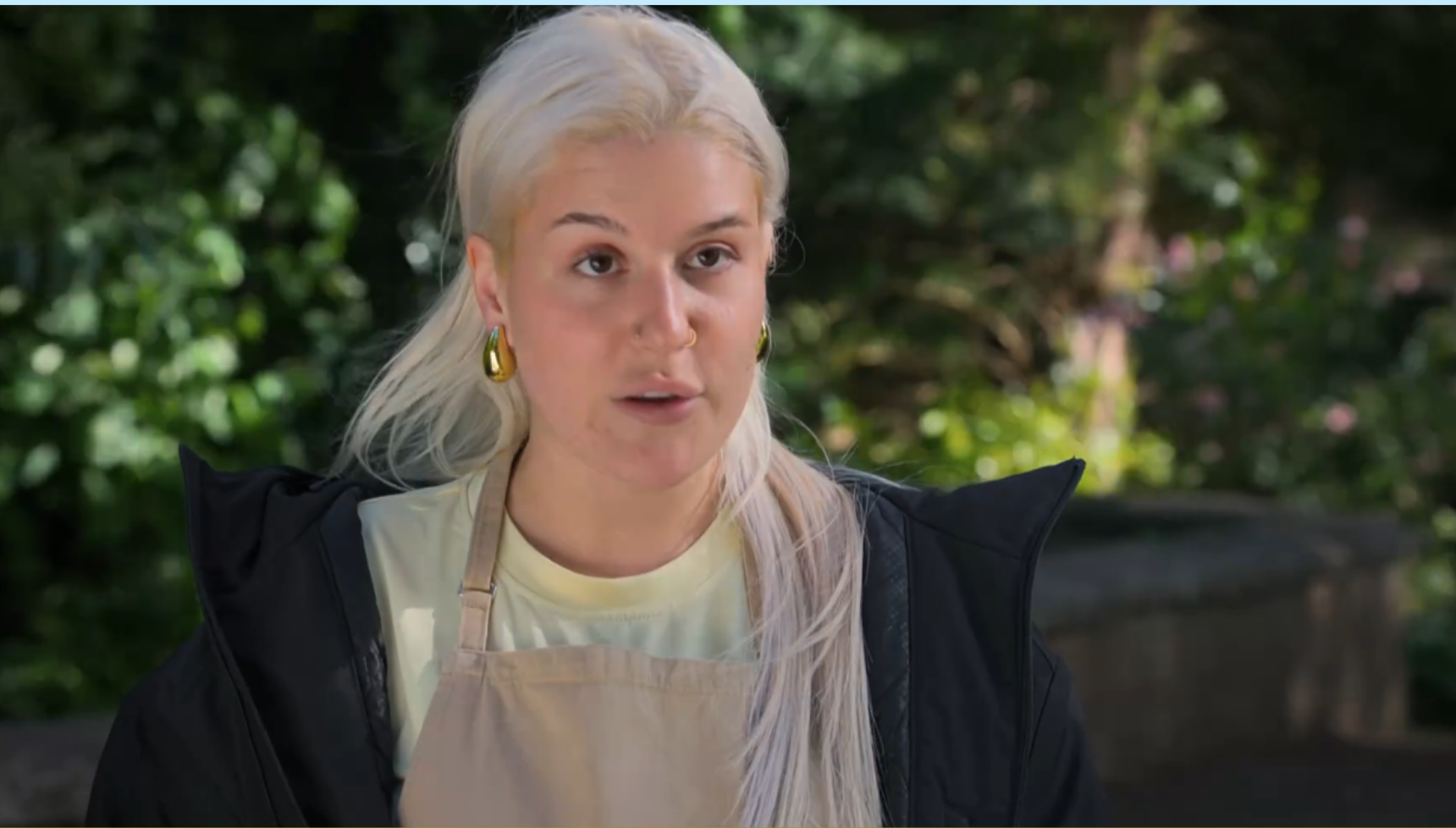 Clara talking on Great British Bake Off