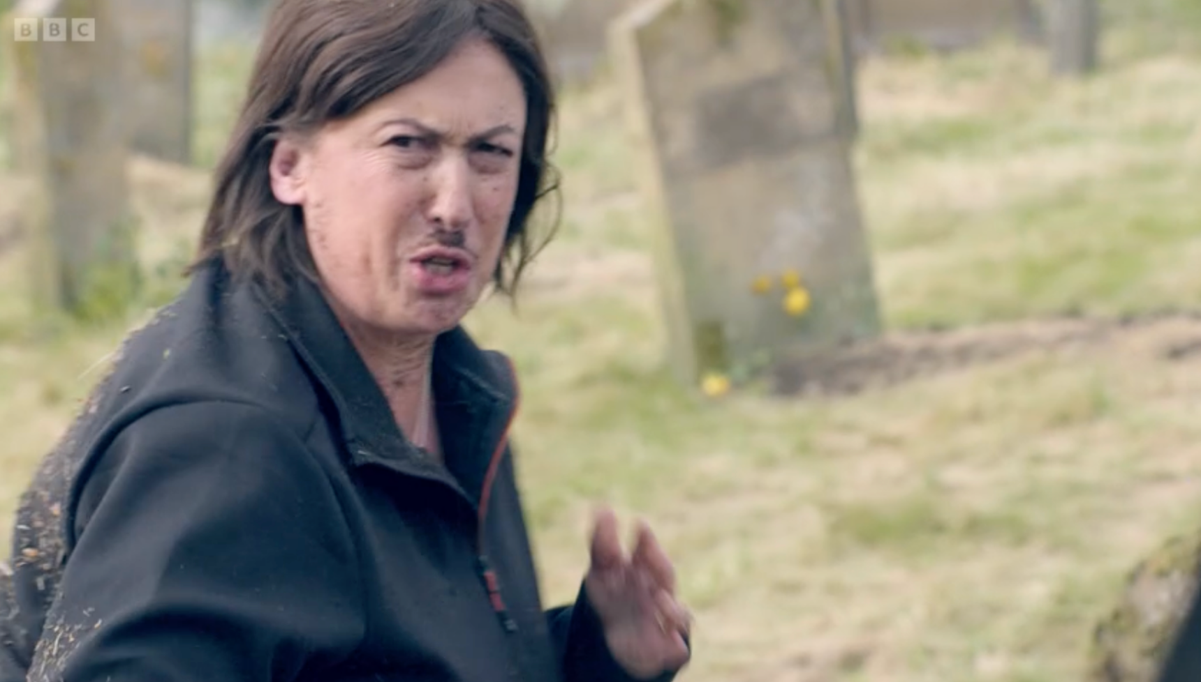 Miranda Hart mud moustache 