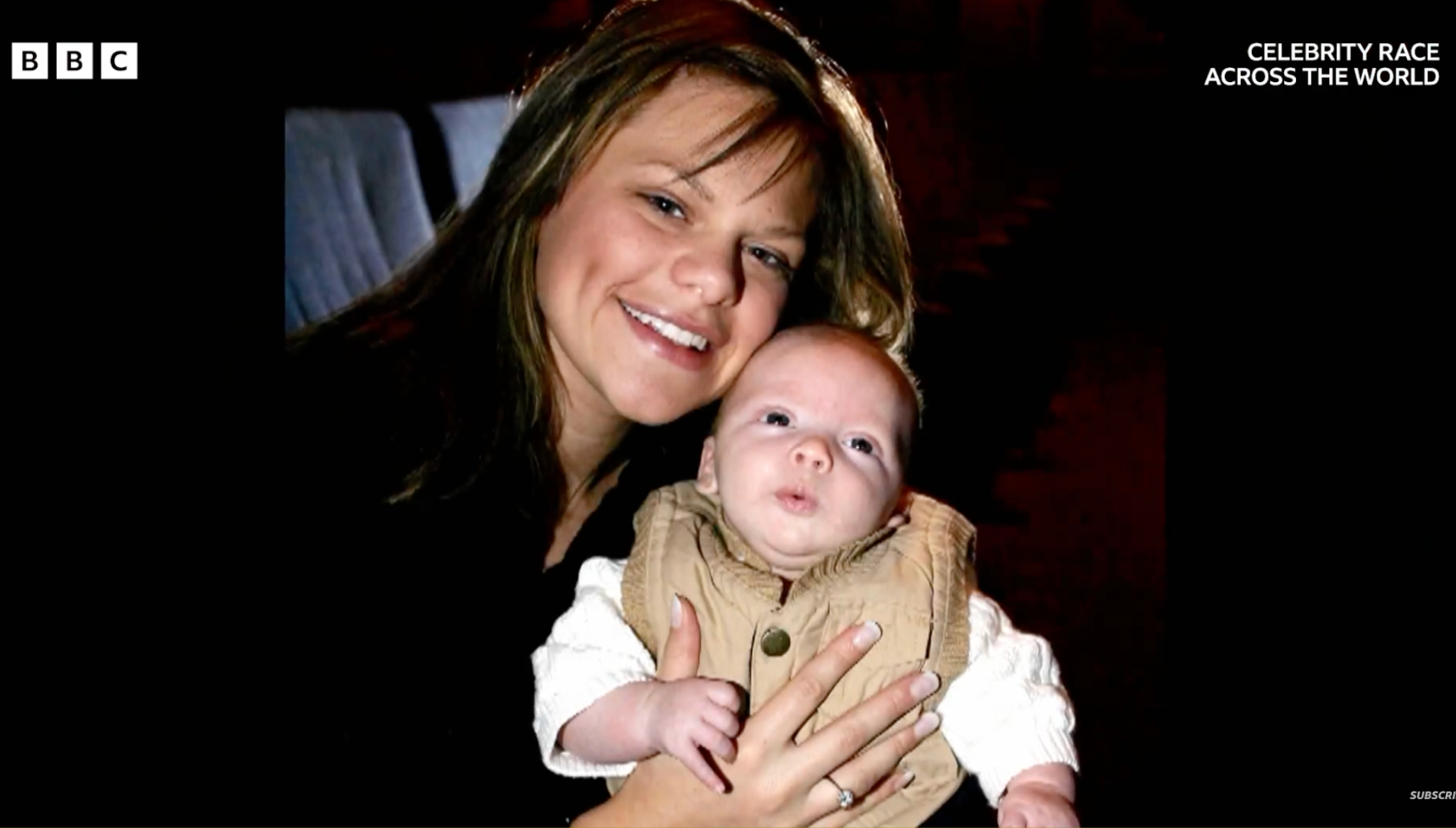 Jade Goody cuddling Freddy as a baby (Credit: BBC)