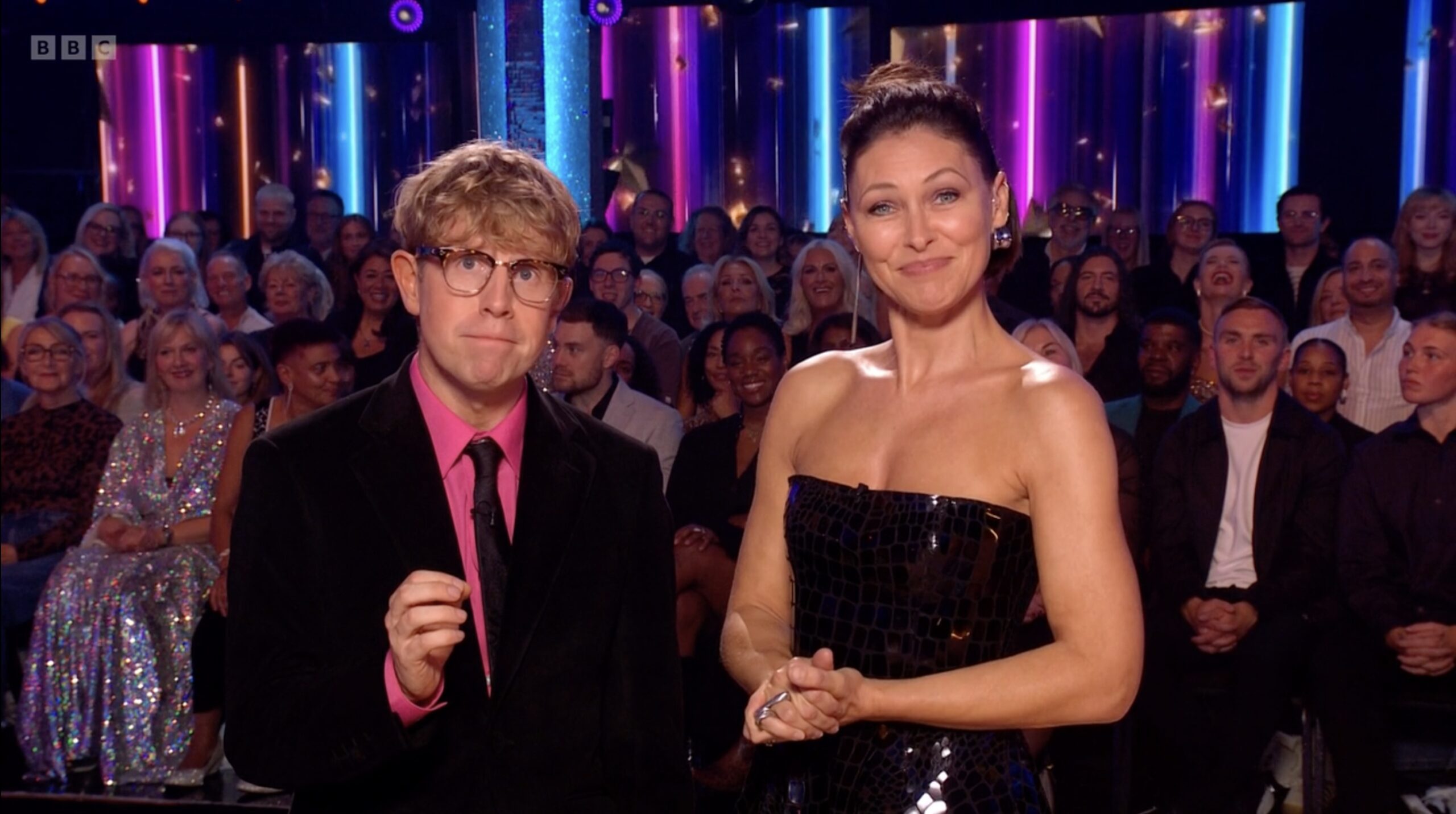 Josh Widdicombe and Emma Willis hosting Strictly