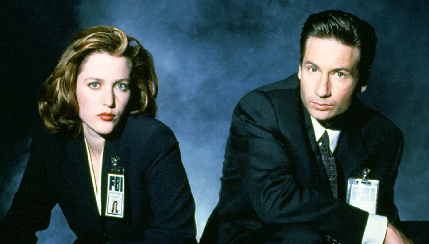 Gillian Anderson and David Duchovny as Dana Scully and Fox Mulder in The X Files